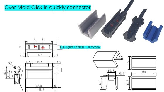 5A-20A Click-In Overmold Connector Automotive Wiring Harness mit optimierter Kabelunterstützung und Einzelmarkierungslicht